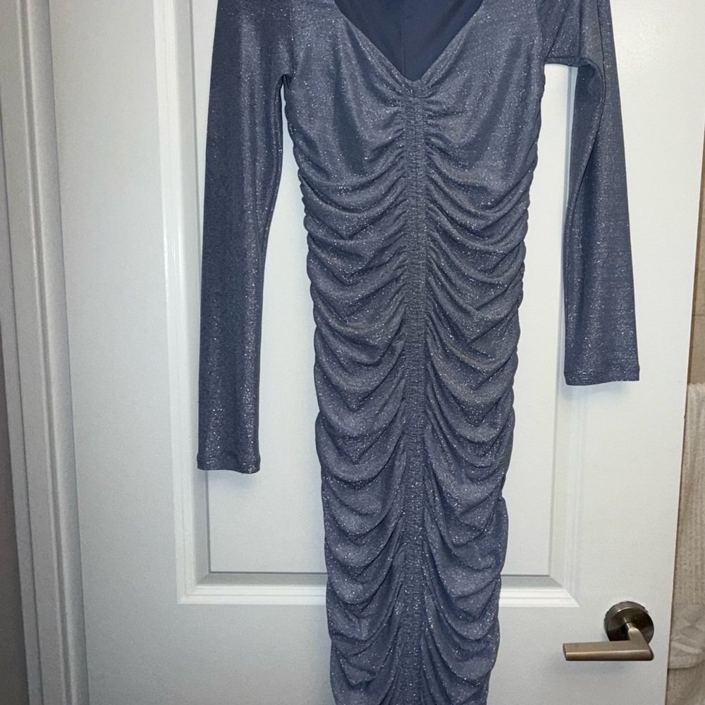 Rachel Parcell Shimmering Silver Long Sleeve Dress